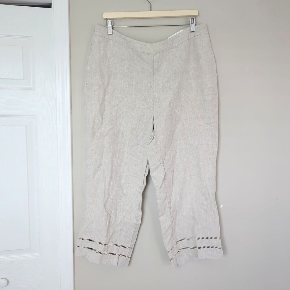 Chico's NWT Beige Linen Straight Leg Cropped 100% Linen Pants Size 3/16 Women's